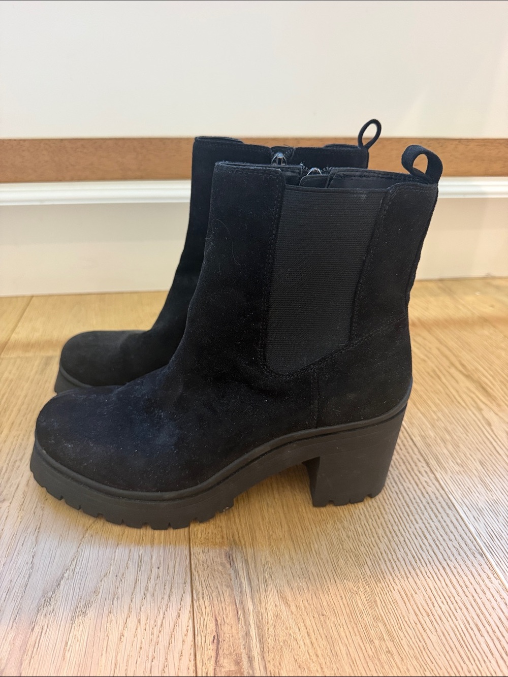 Anne Klein Black faux Suede Platform Chelsea Ankle Boots